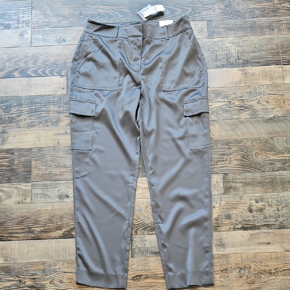 White House Black Market Gray Ankle Satin Cargo Pants
